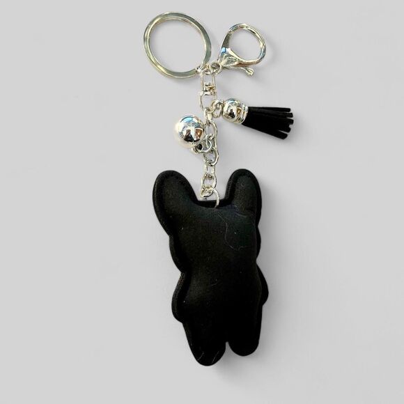 Sparkling Cartoon French Bulldog Badge Charm Keychain with Rhinestones - Picture 5 of 6
